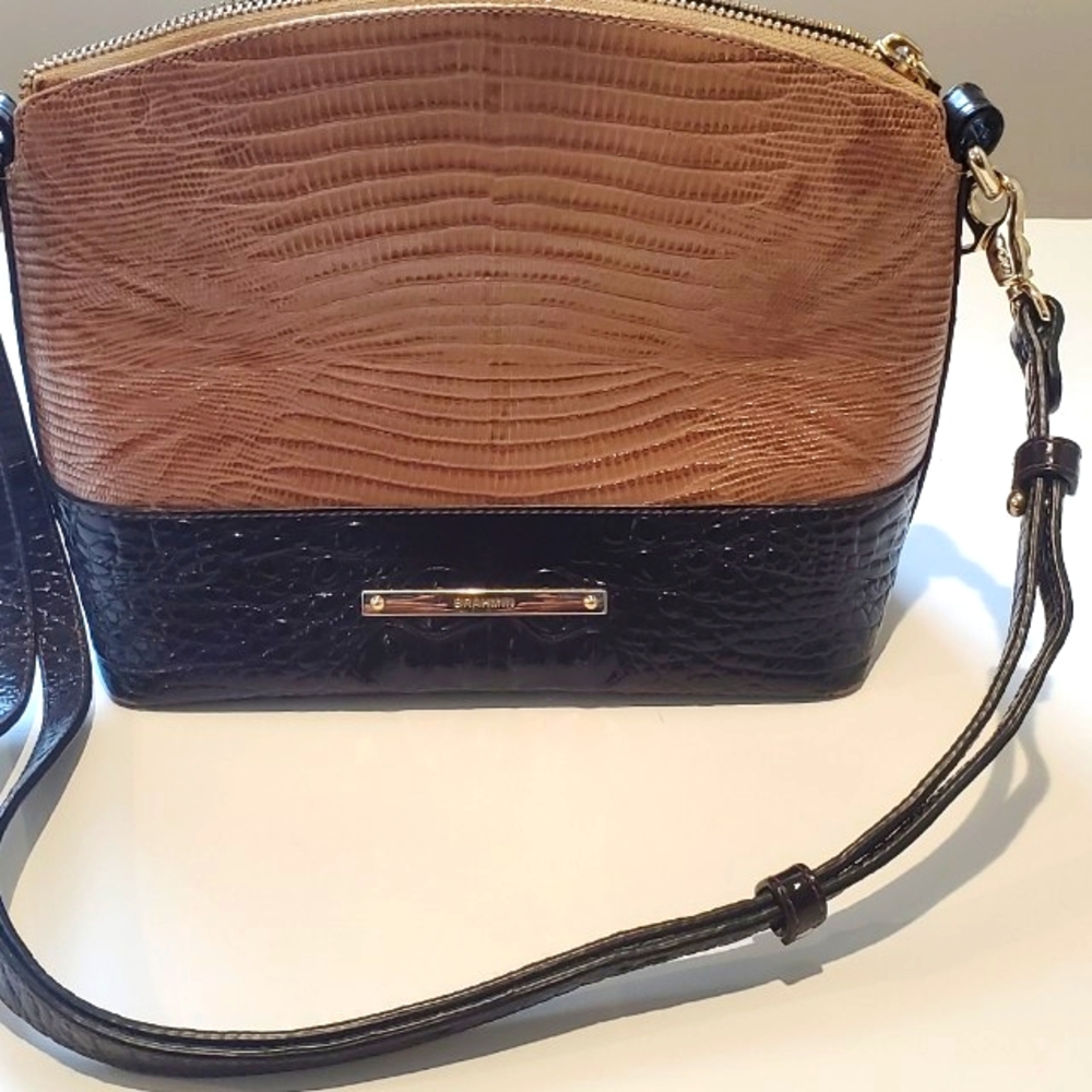 Brahmin Brown and Tan Color Leather Crossbody for the Duxbury Collection